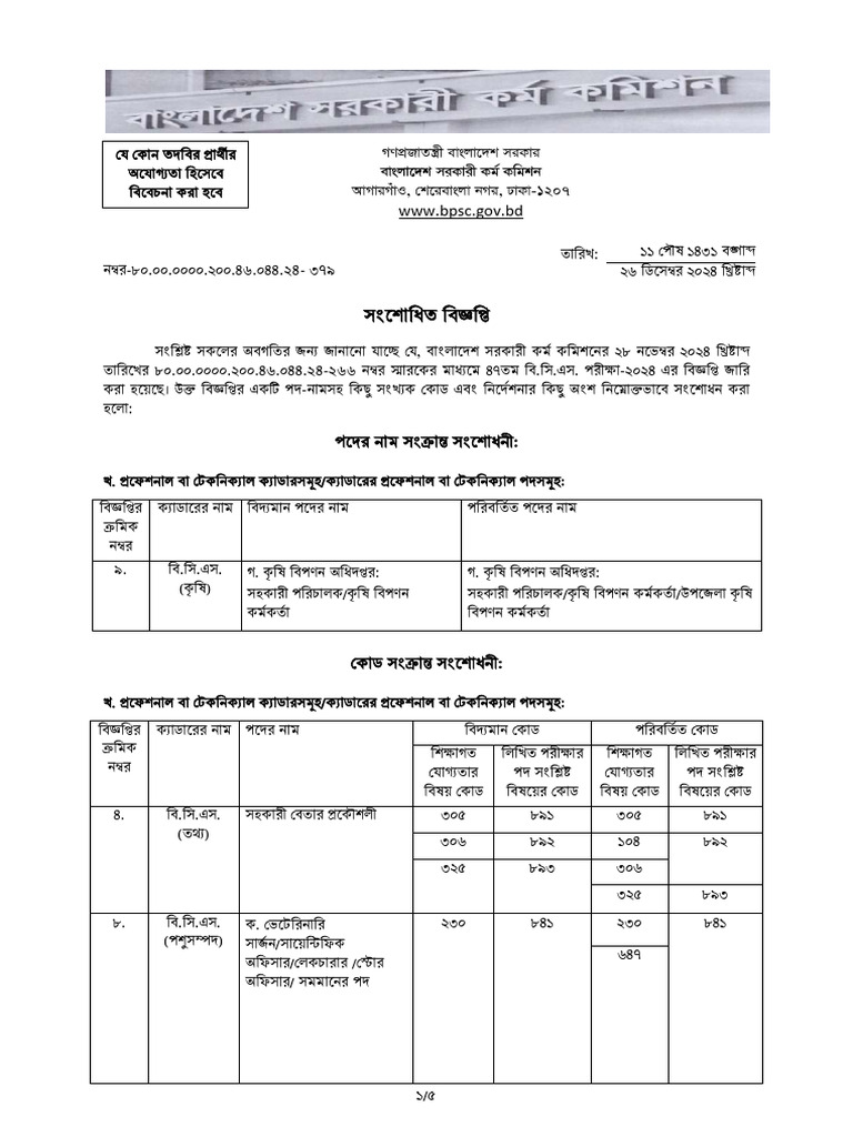 47th BCS Circular Corrected | PDF