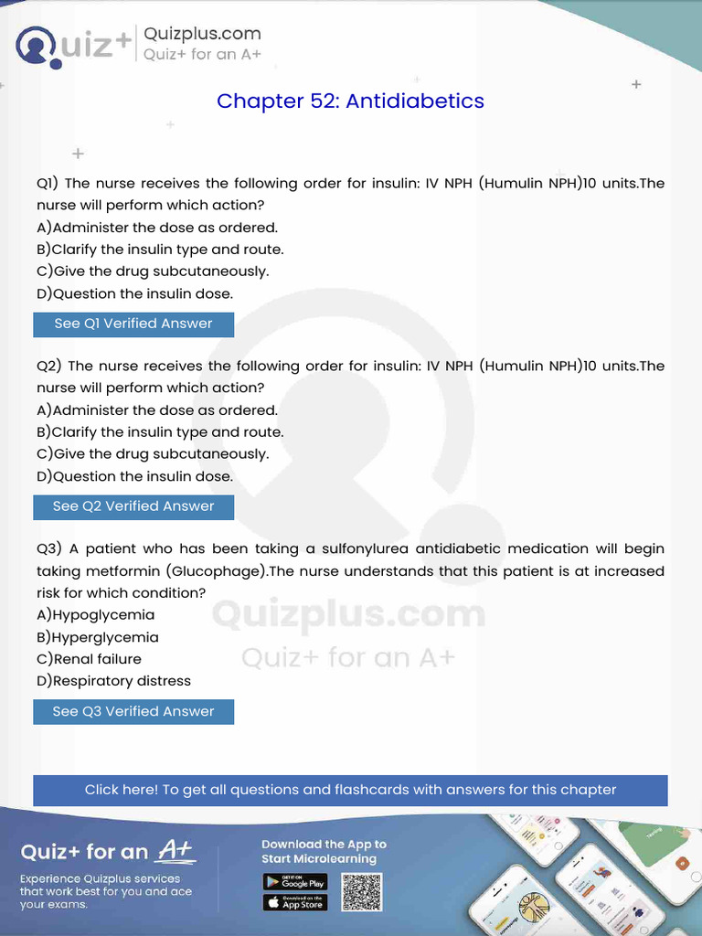 The Nurse Receives The Following Order For Insulin IV NPH Humulin Nph10 ...