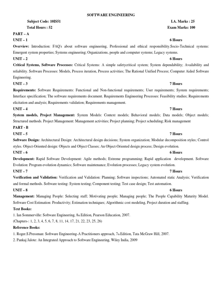 Software Engineering Course Syllabus | PDF | Software | Engineering