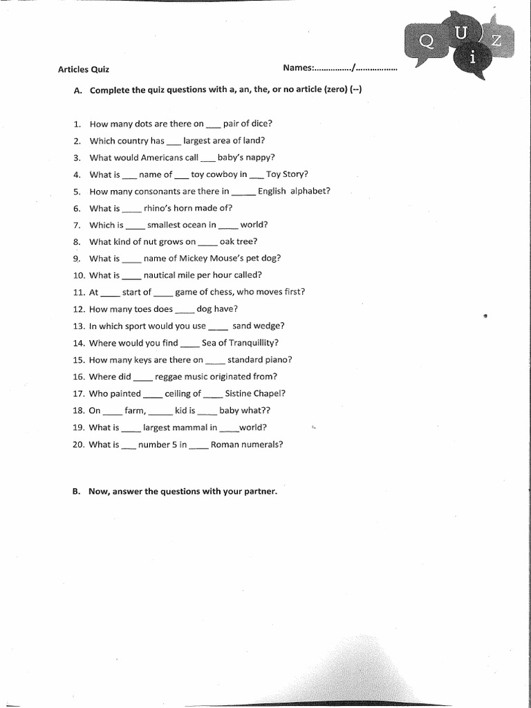 Articles Quiz | PDF