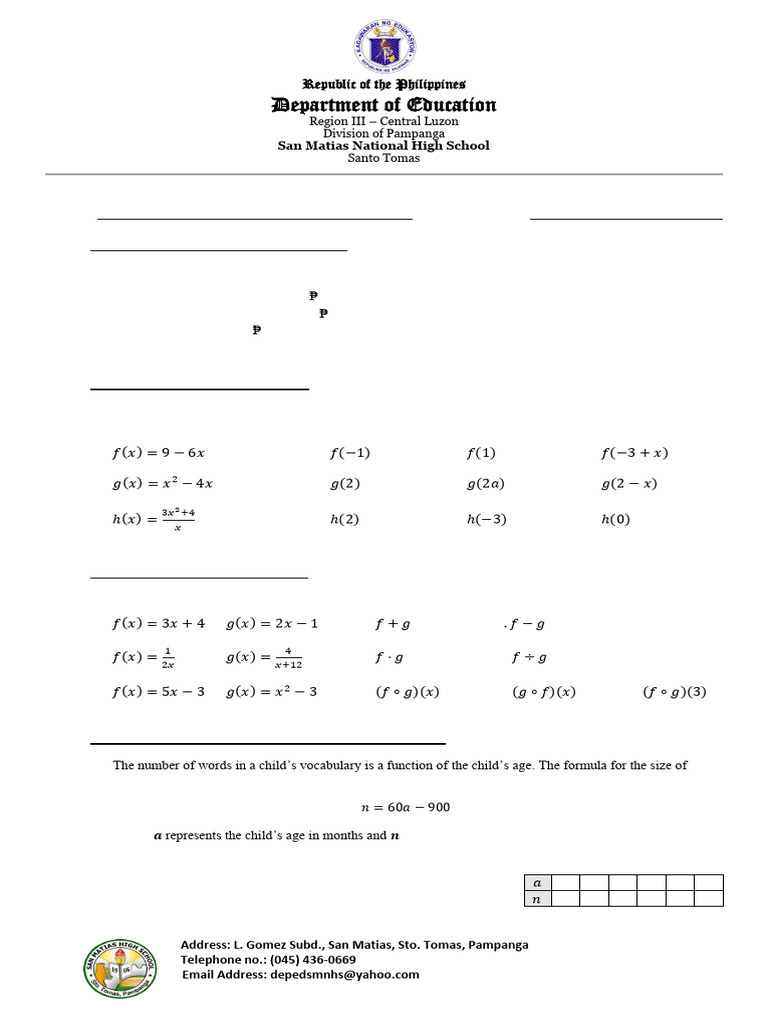 GenMath Assessment Week 1 | PDF | Mathematical Analysis | Mathematics