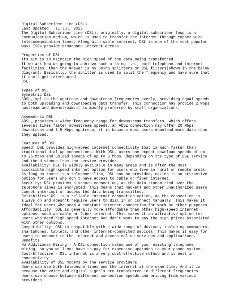 DSL All | PDF | Digital Subscriber Line | Internet Access