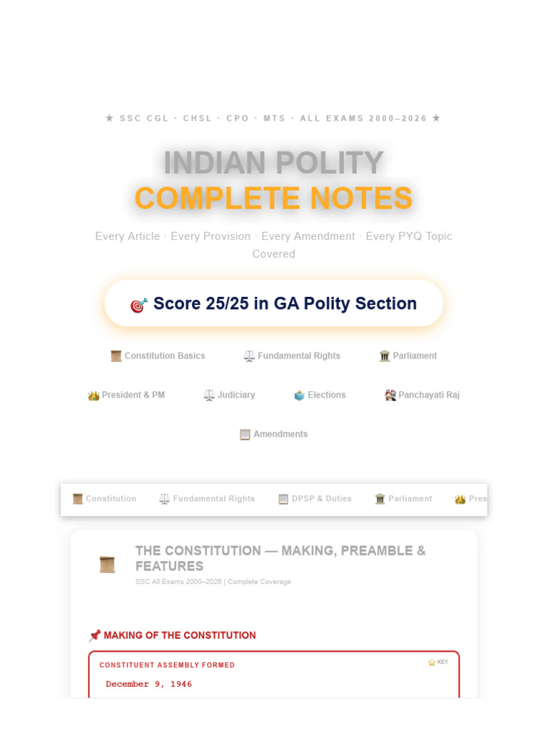 SSC Indian Polity Complete Notes | PDF | Pardon | Justice