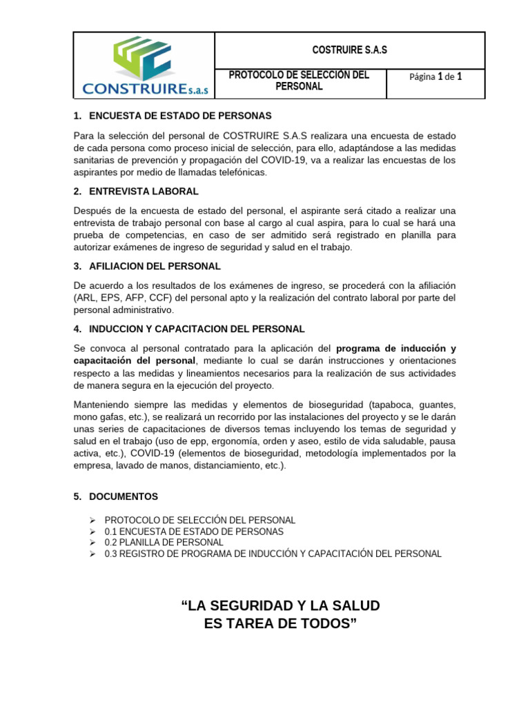 Protocolo de Seleccion Del Personal | PDF