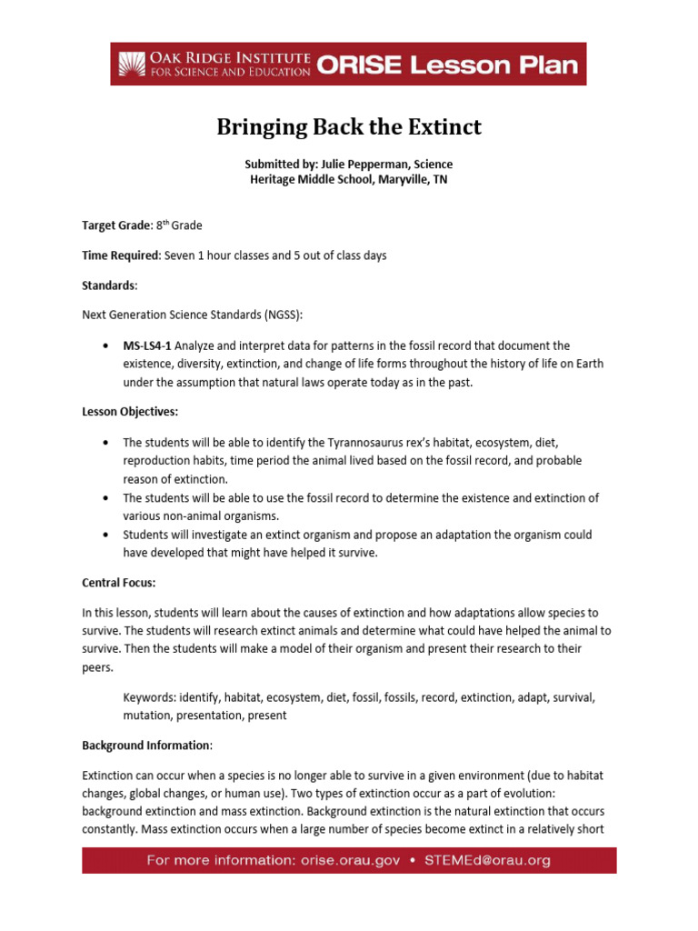 Lesson Plan | PDF | Extinction | Tyrannosaurus