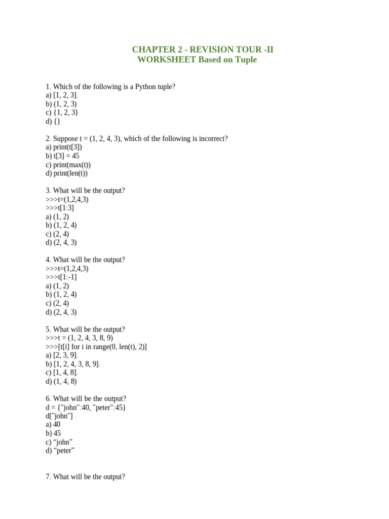 Worksheet Tuple | PDF | Software Engineering | Computer Programming