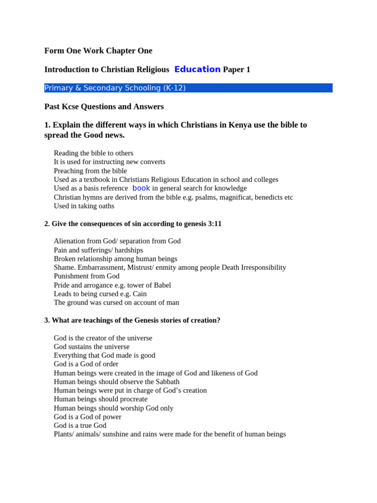 Form One Work Chapter One | PDF