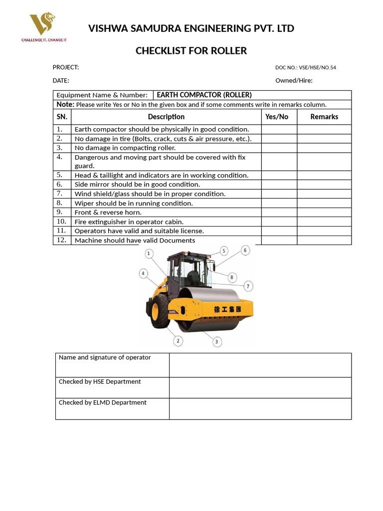 54 Checklist For Roller | PDF