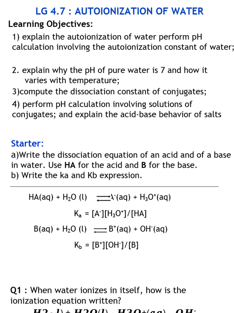 LG 4.7 Autoionization of Water | PDF | Ph | Physical Sciences
