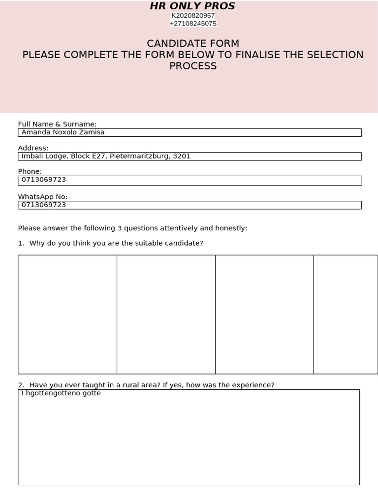 Amanda Application Form | PDF