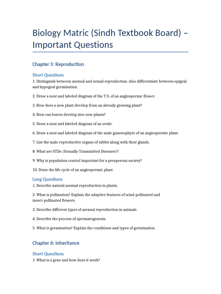 Biology Matric Questions | PDF