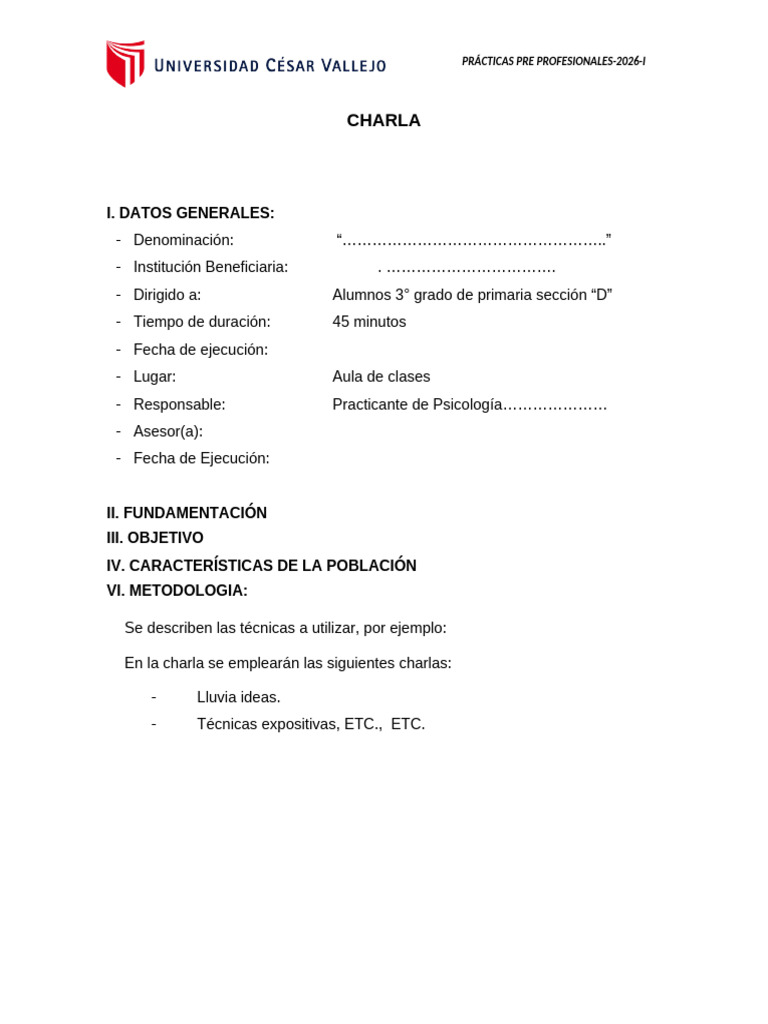 Esquema de Charla Educativa 2026-I | PDF