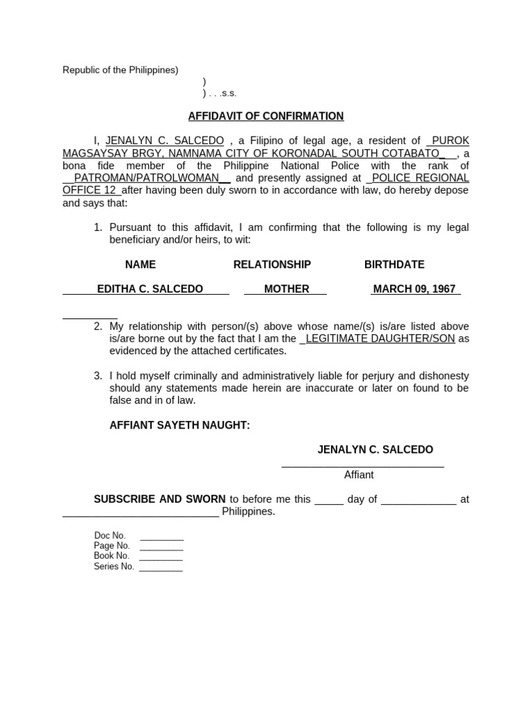 Affidavit of Confirmation 1 | PDF