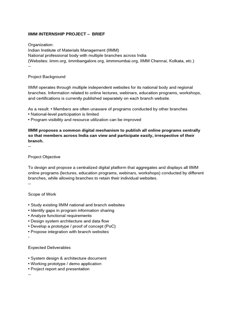 Iimm Internship Project 1 - Brief | PDF