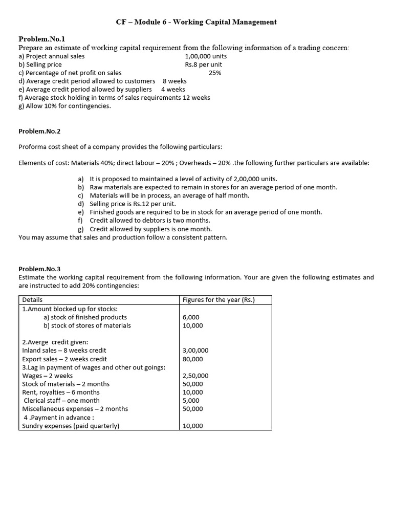 CF Module 6 Numericals | PDF