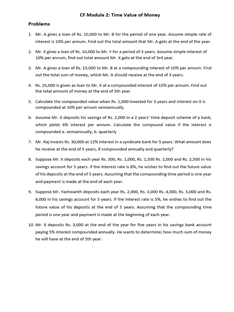 CF Module 2 Numericals | PDF | Interest | Present Value