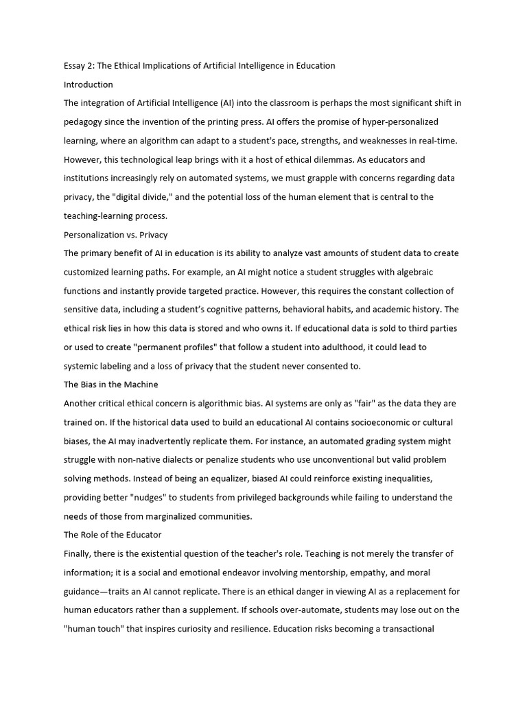 The Ethical Implications of Artificial Intelligence in Education Essay ...