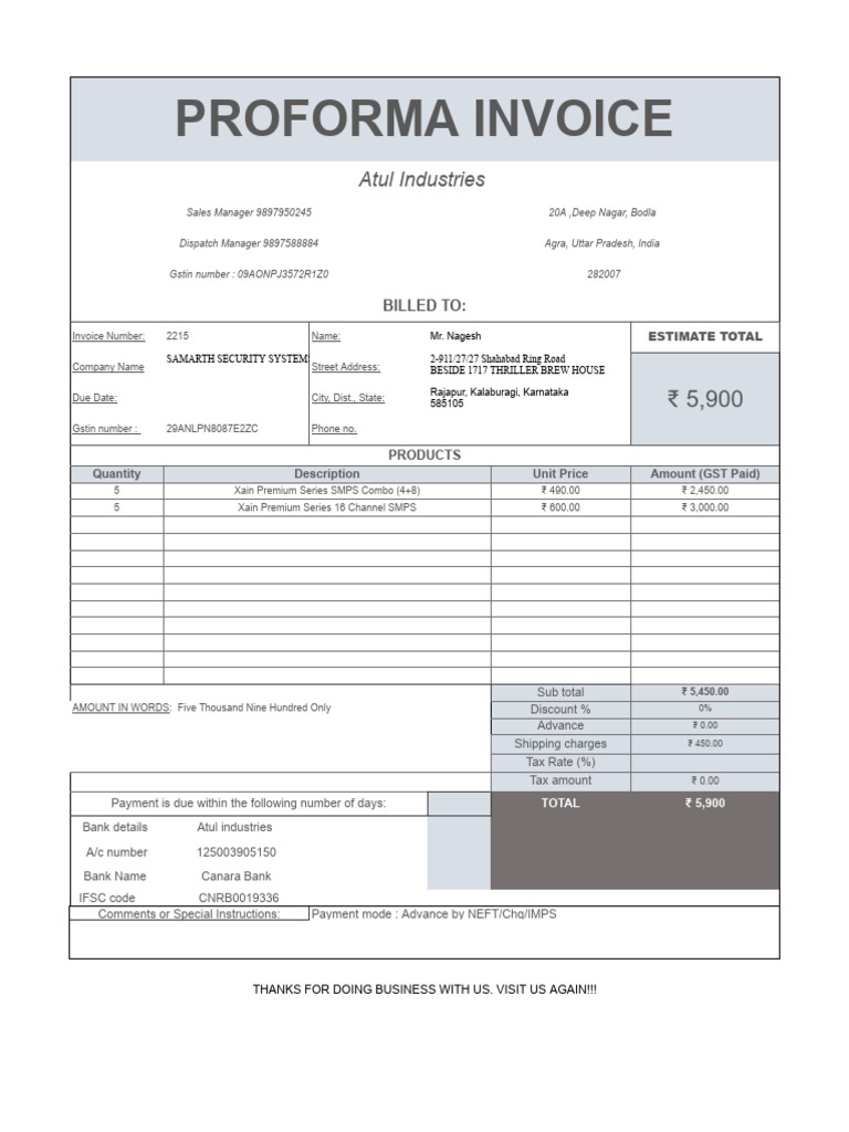 Smarth Security System Performa Invoice - XLSX - Google Sheets | PDF ...