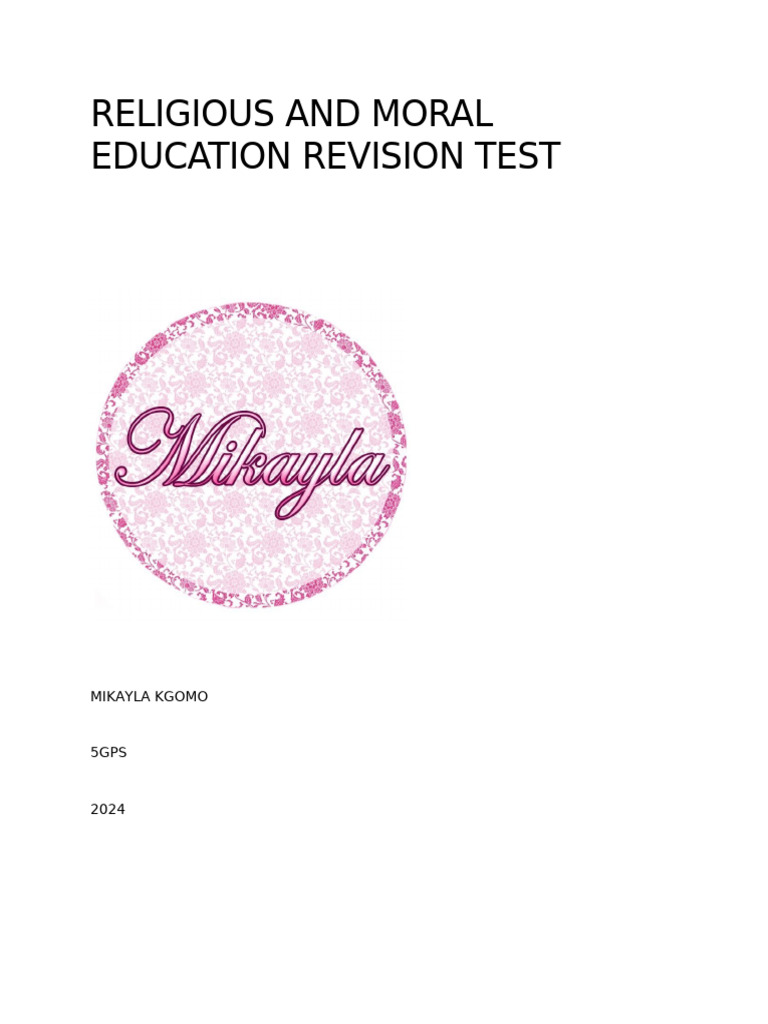 Religious and Moral Education Revision Test | PDF | Crimes | Crime ...