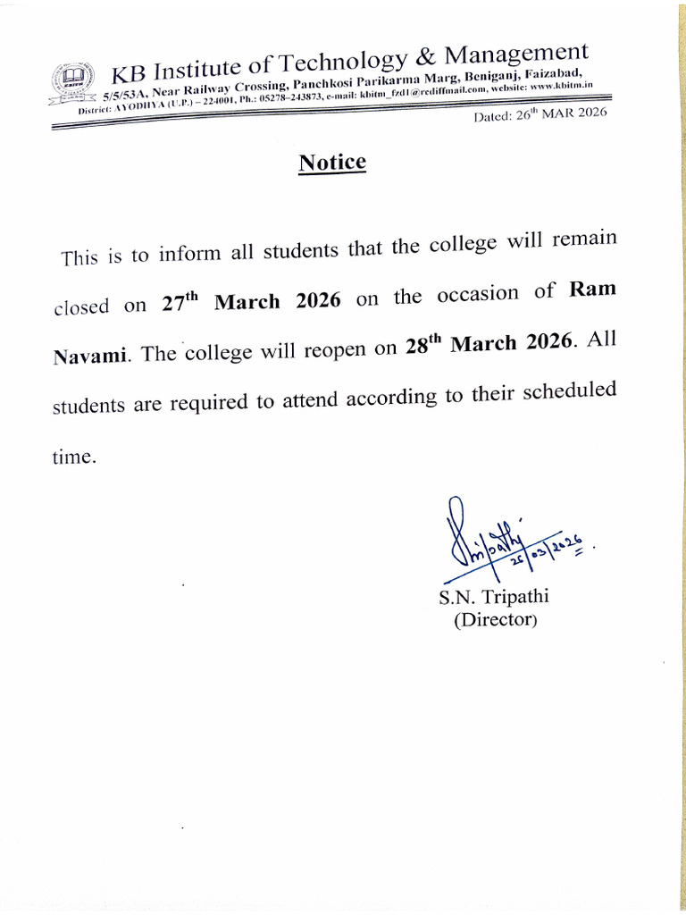 KB Institute of Technology Management. Notice | PDF