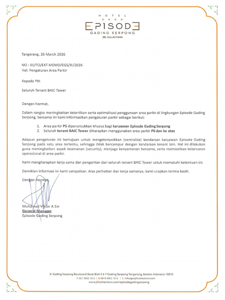 Memo Parking Baic Tower | PDF