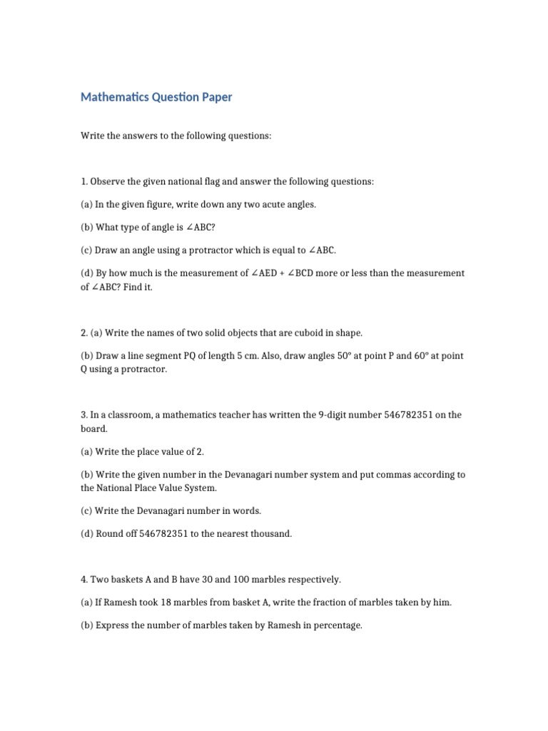 Mathematics Question Paper | PDF