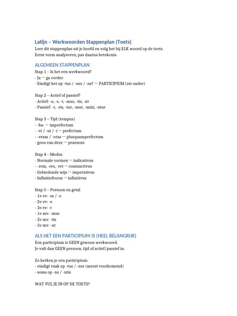 Latijn Stappenplan Toets VERBETERD | PDF