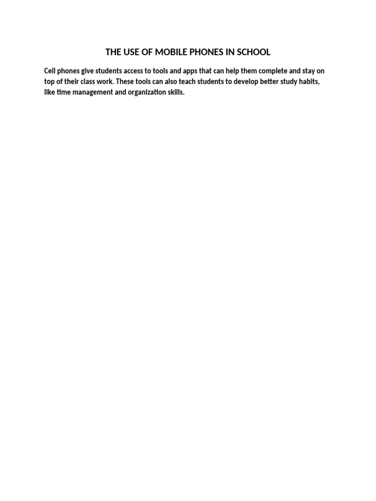 The Use of Mobile Phones in School | PDF