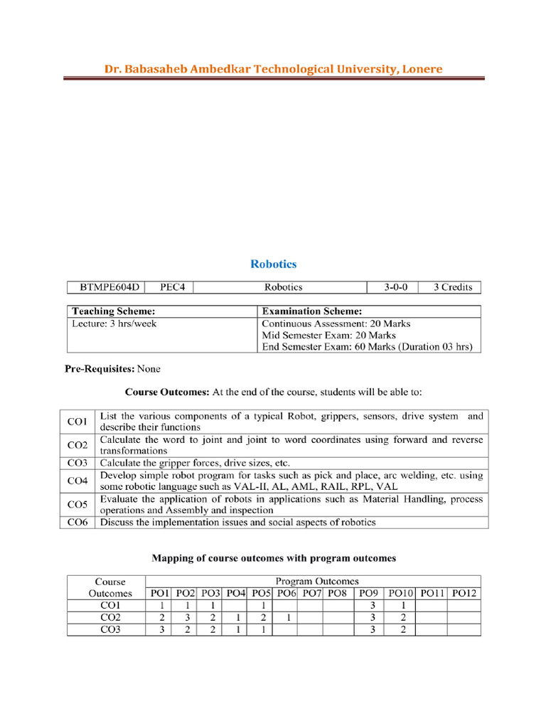 Robotics Syllabus | PDF