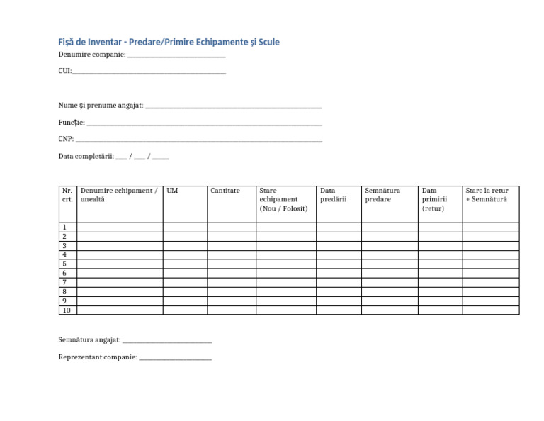 Fisa Inventar Individuala | PDF
