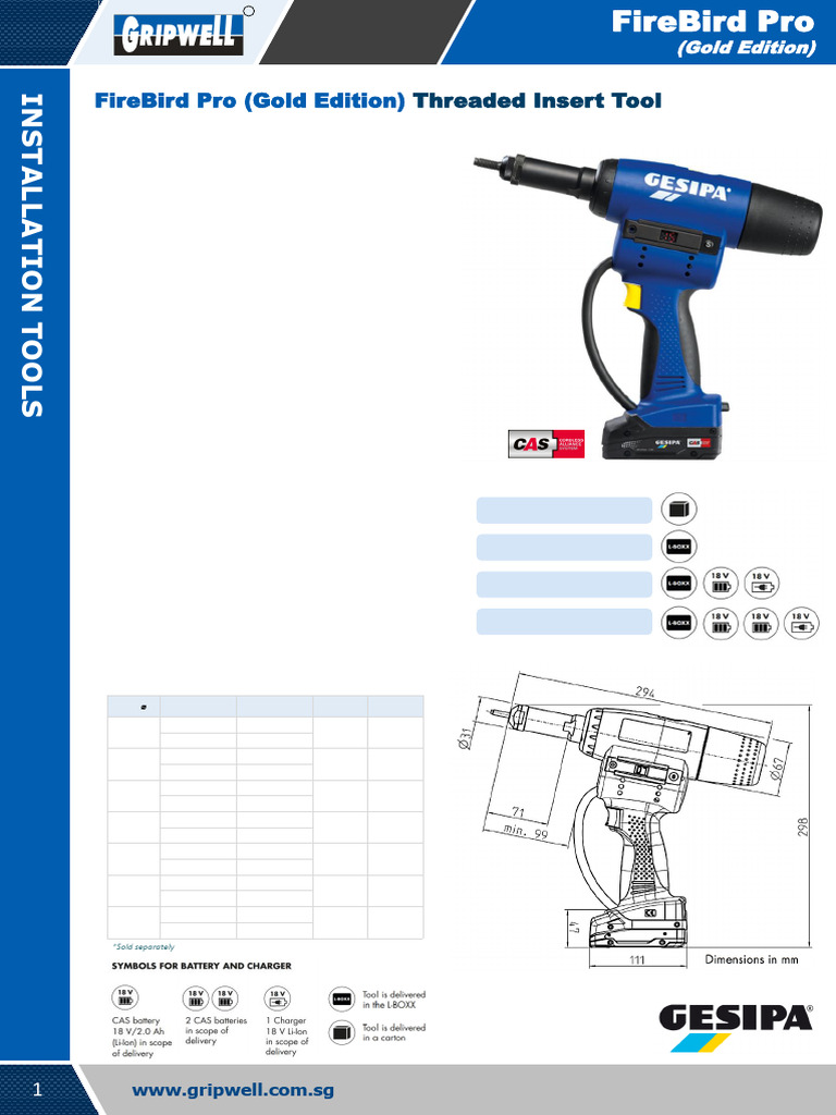 Gripwell - FireBird Pro (Gold Edition) Threaded Insert Tool | PDF
