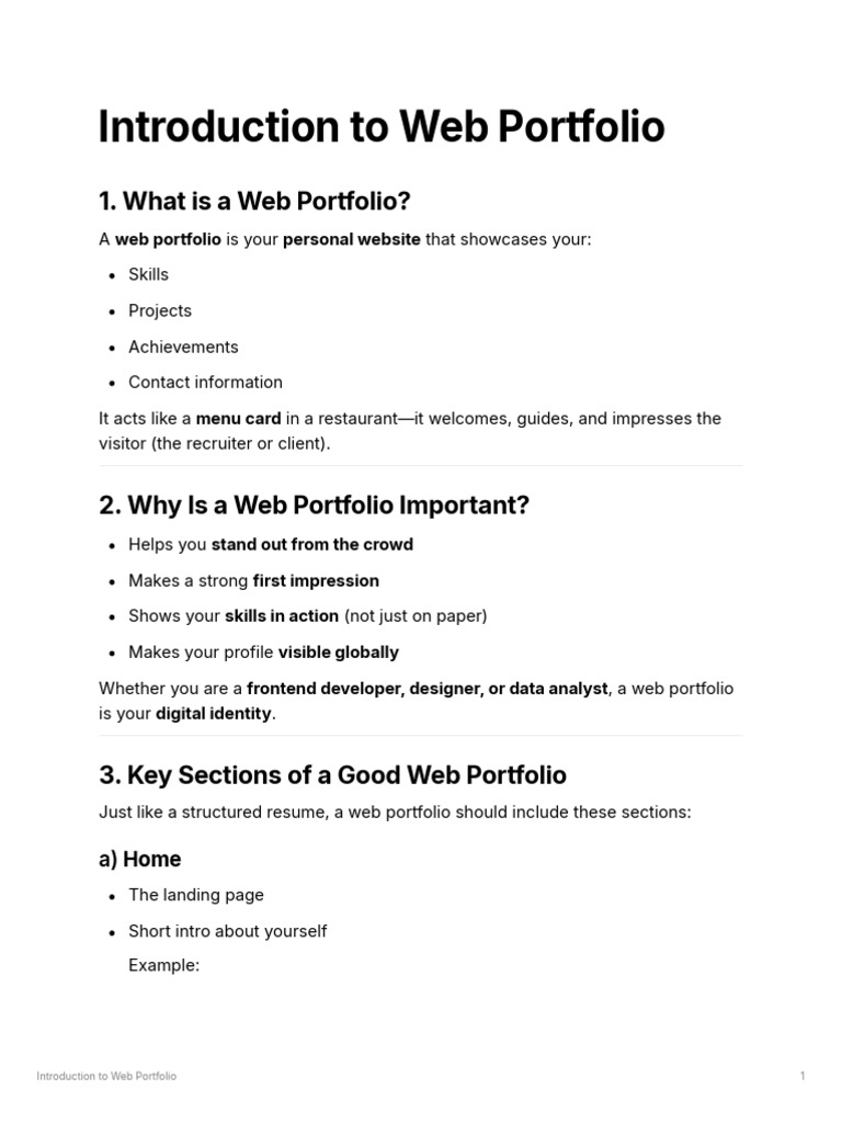 Introduction To Web Portfolio | PDF