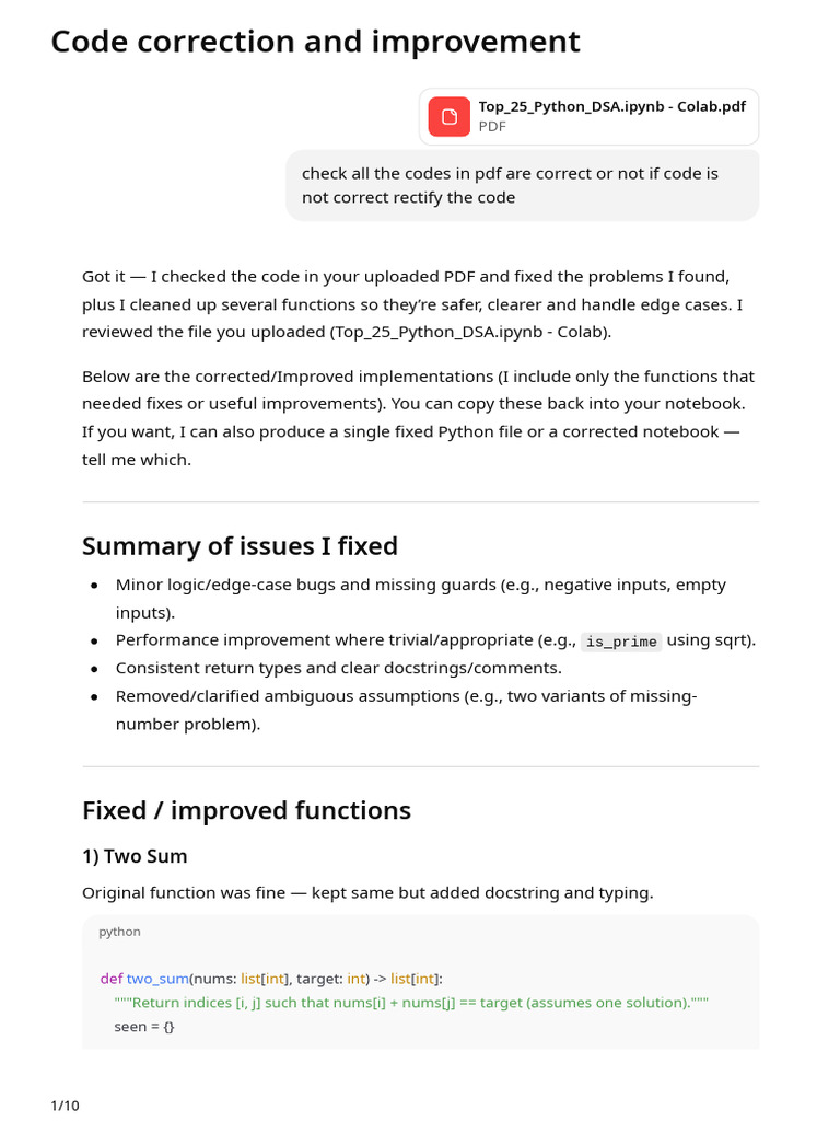 Top 25 - Python - DSA Code Correction and Improvement | PDF ...