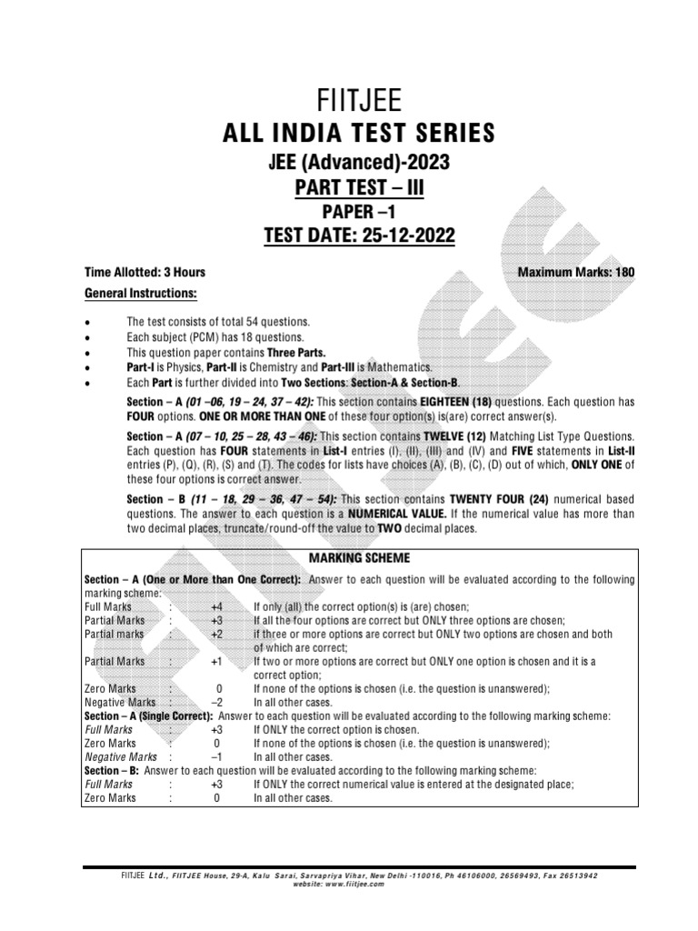 Aits 2223 PT III Jeea Paper 1 | PDF | Orbit | Nuclear Reaction