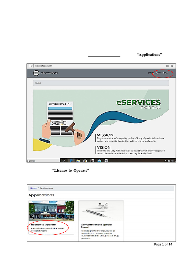 Procedure For The Use of The FDA EServices Portal System For License To ...