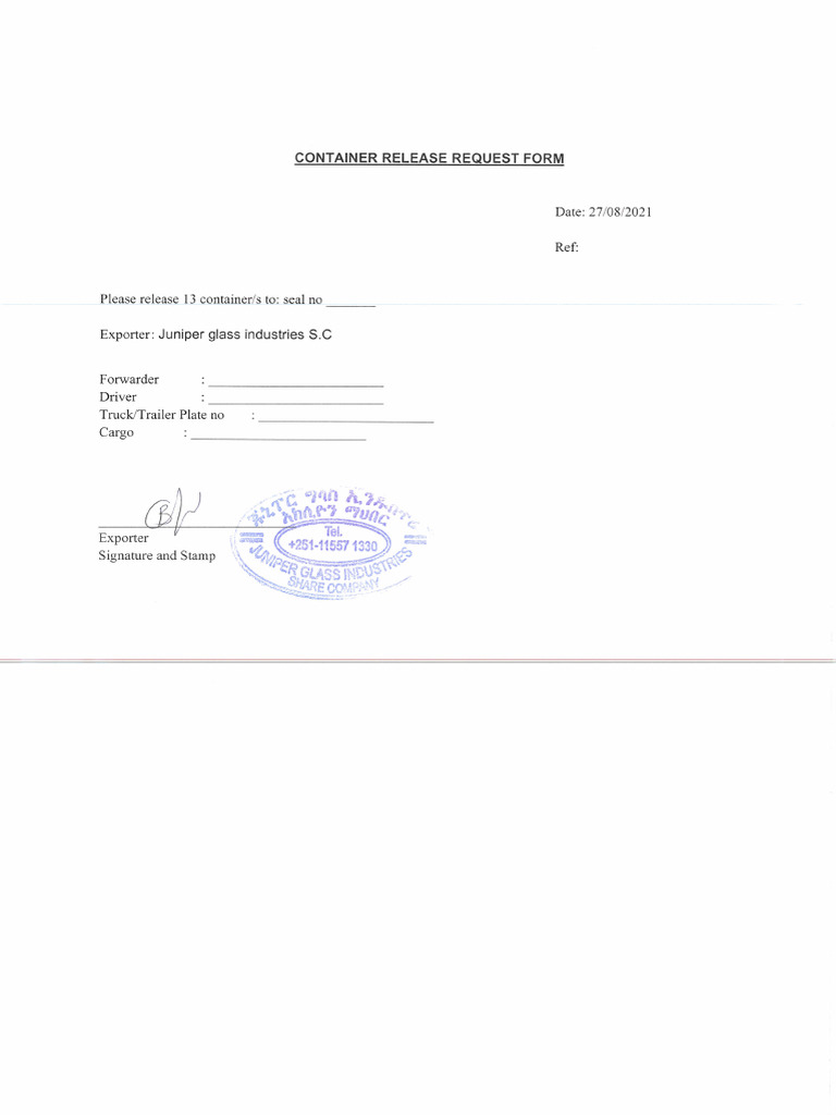Container Release Form | PDF
