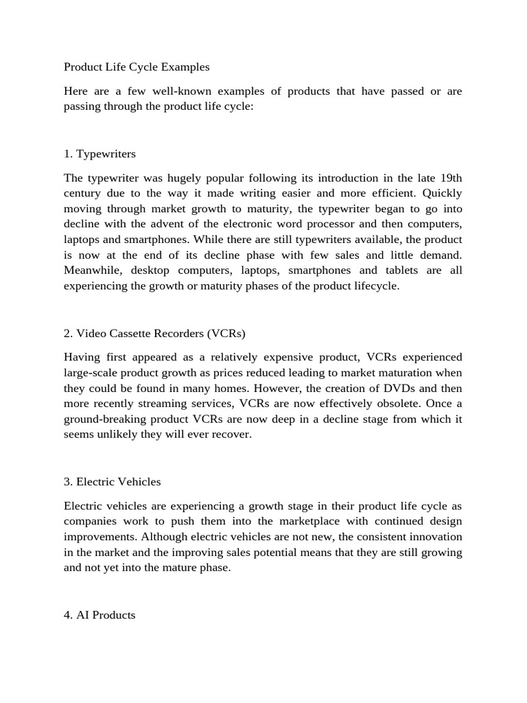 Product Life Cycle Examples | PDF