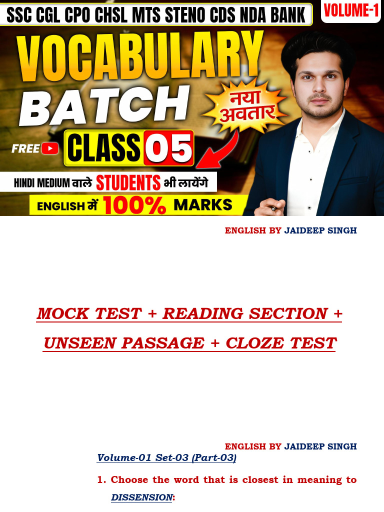 Test Vocab Class 05 Vol.01 Jaideep Sir | PDF