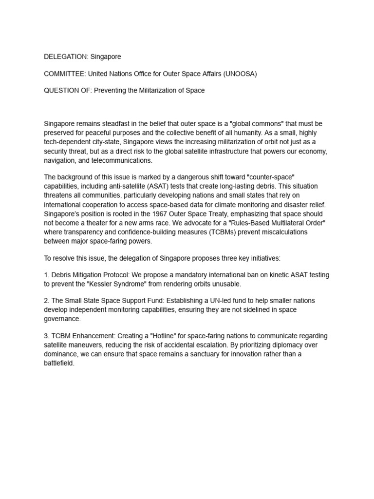 Delegate of Singapore Position Paper | PDF
