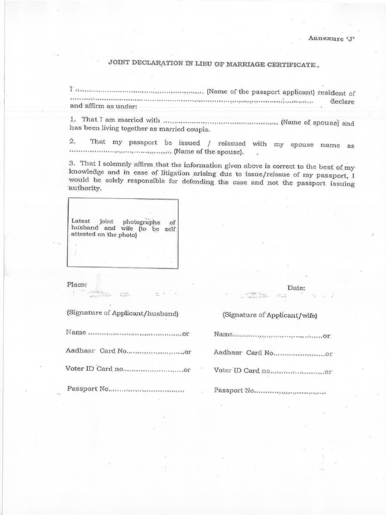 Pass Port Marriage Declaration | PDF