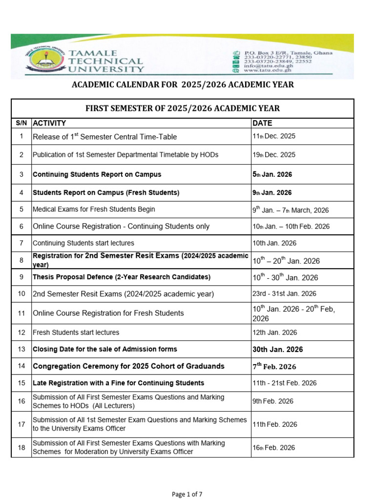 2025-2026 Academic Calander TaTU | PDF | Academic Term | Thesis