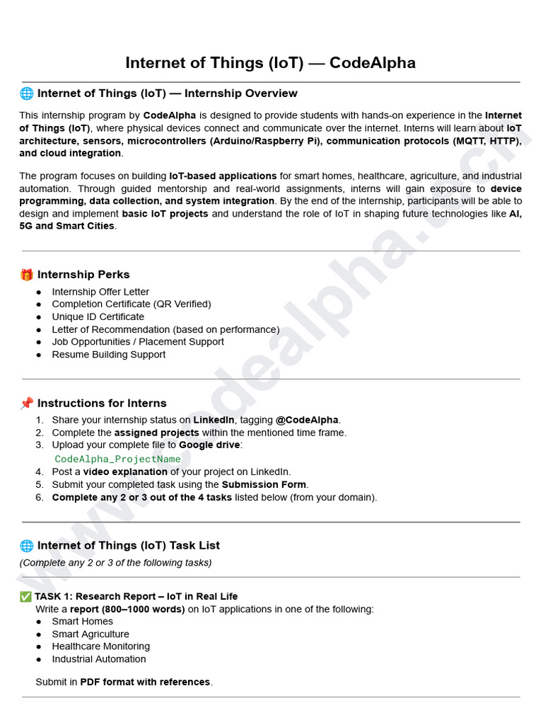 Internet of Things (IoT) Tasks & Instructions - CodeAlpha M1 | PDF ...