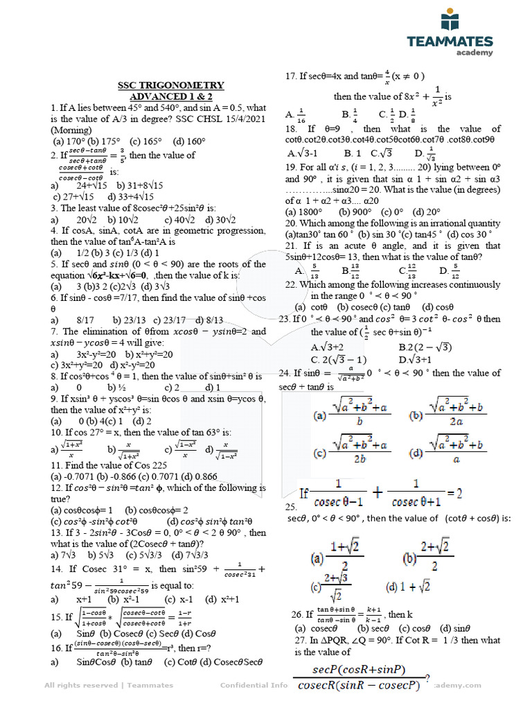 Trigonometry ADV - 1-2-ABH - (27-10-2025) | PDF | Trigonometry ...