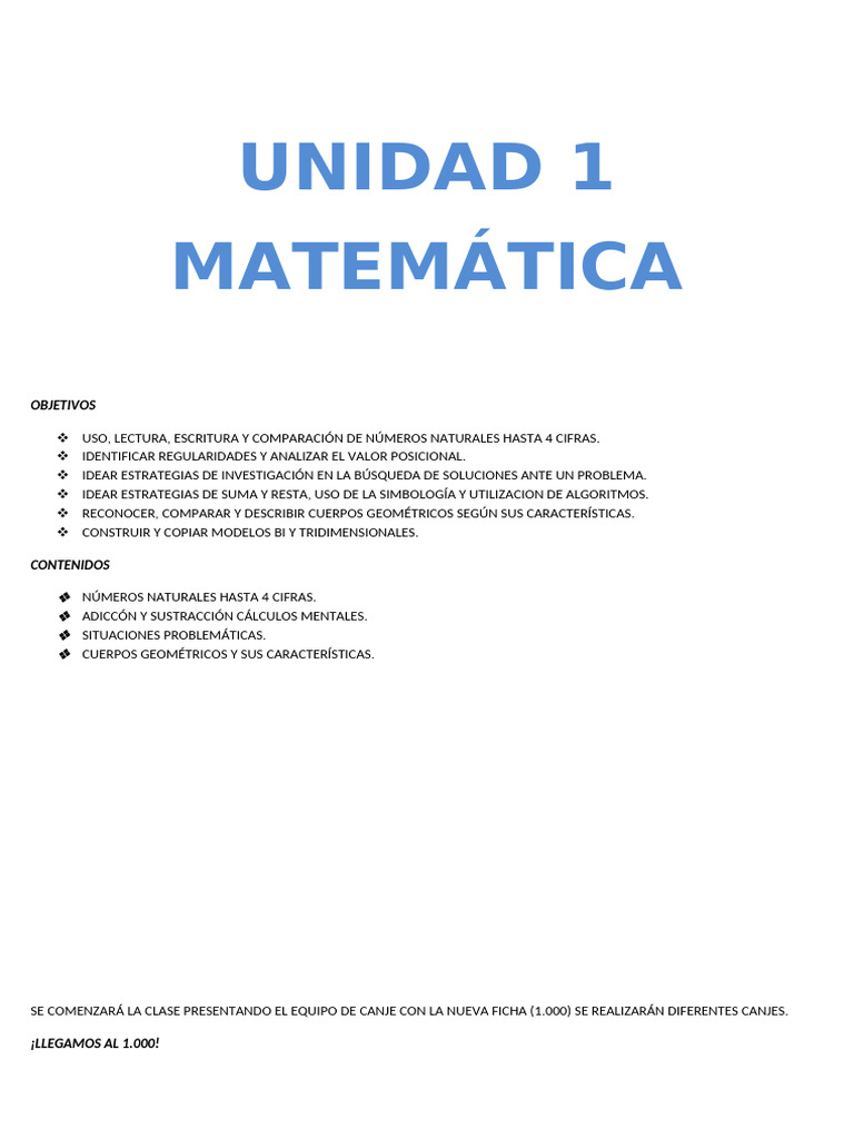 Unidad 1 Matematica 2025 | PDF | Sustracción | Matemáticas