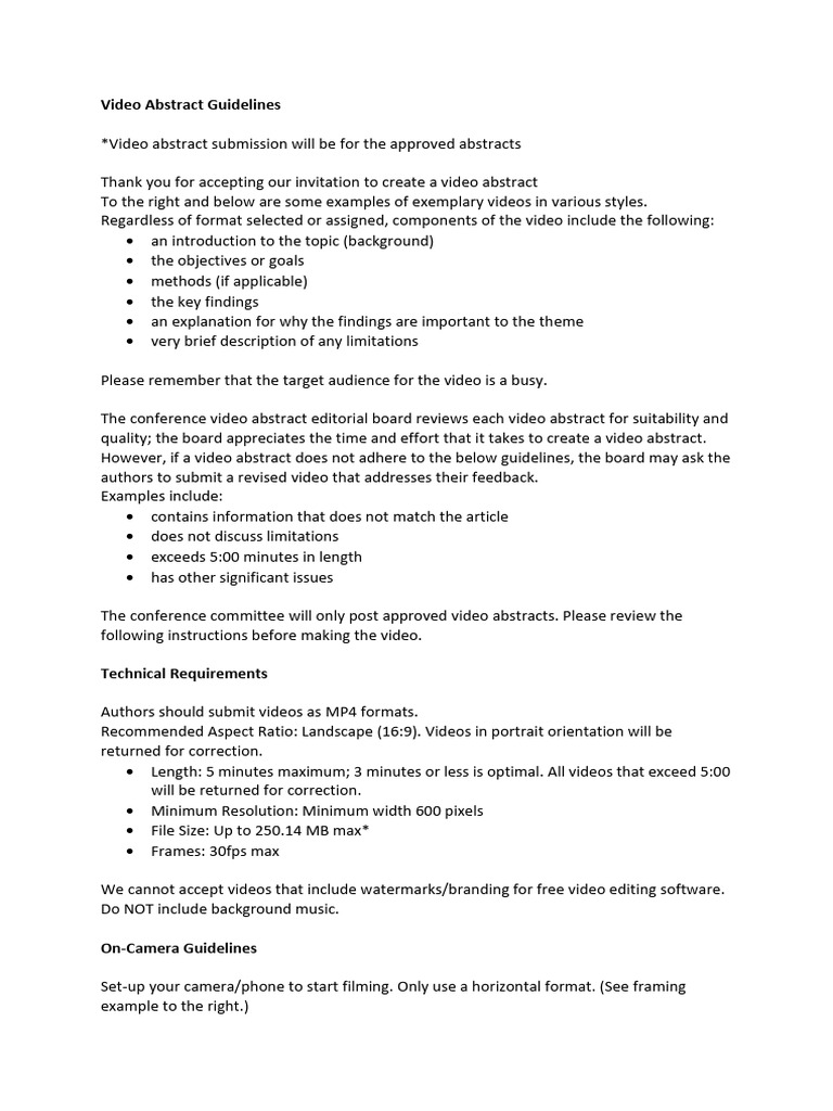 Video Abstract Guidelines | PDF | Video | Digital Technology