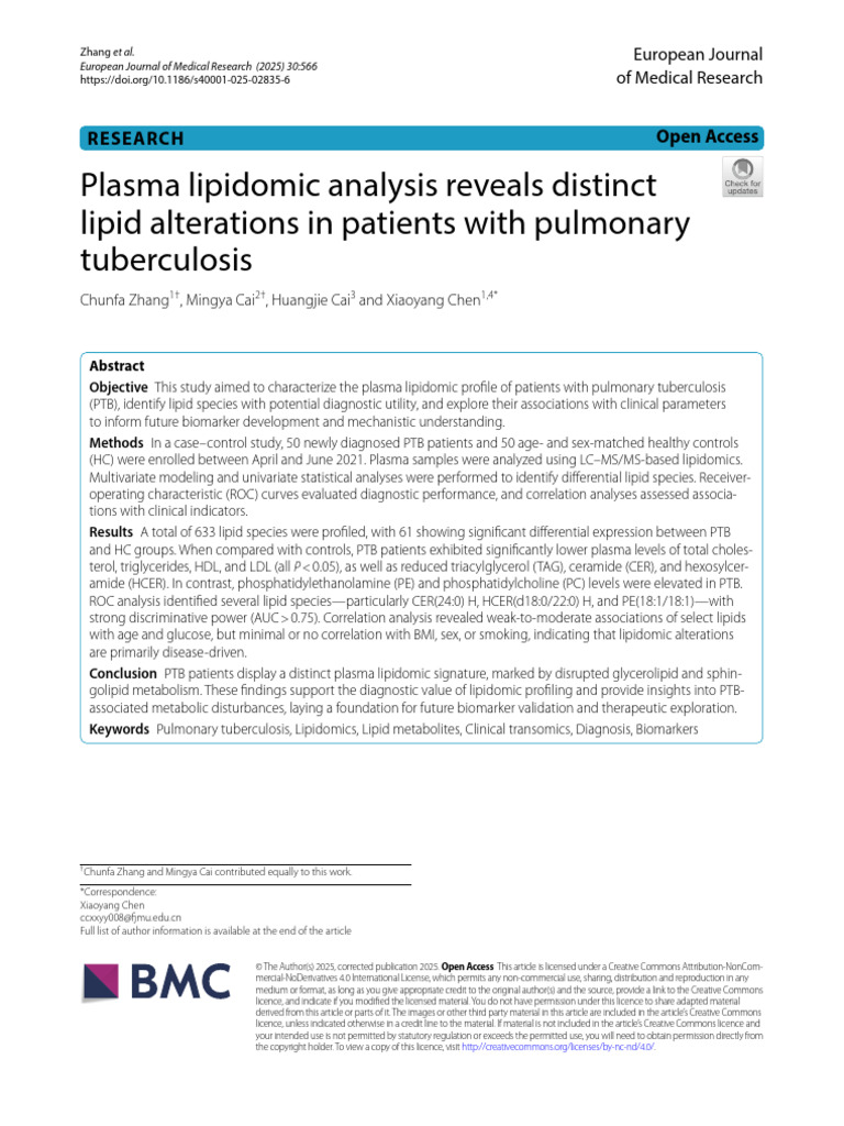 Plasma Lipidomic Analysis Reveals Distinct Lipid Alterations in ...