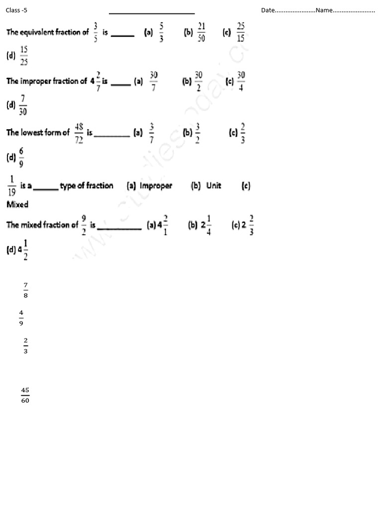 Fraction Worksheet | PDF