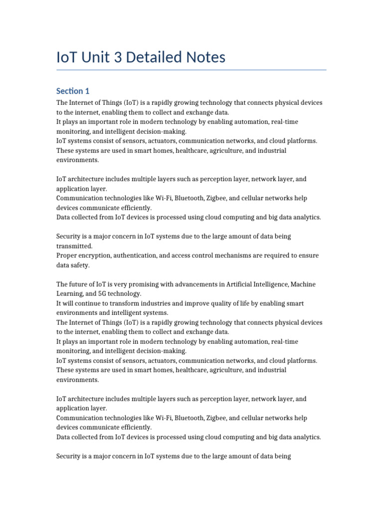 IoT Unit3 Detailed | PDF | Internet Of Things | Computer Network