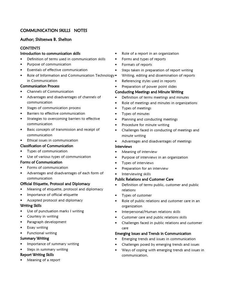 COMMUNICATION SKILLS MANUAL (Notes) | PDF | Communication | Nonverbal ...