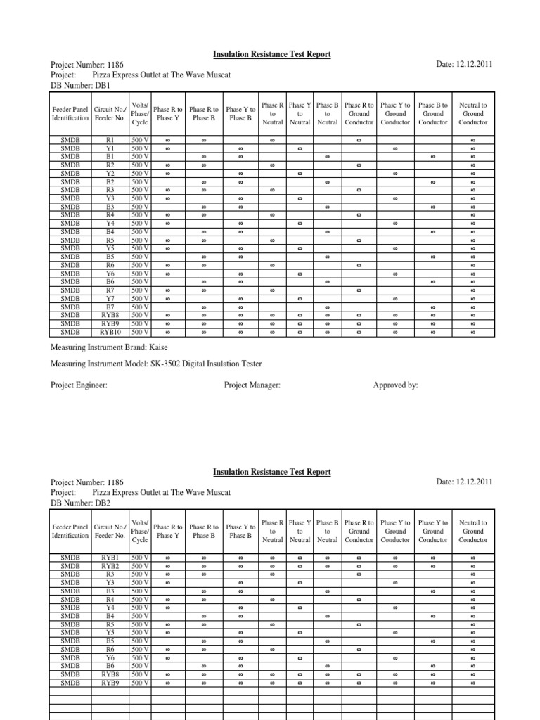 Megger Test Report Electrical Conductor Electrical Wiring